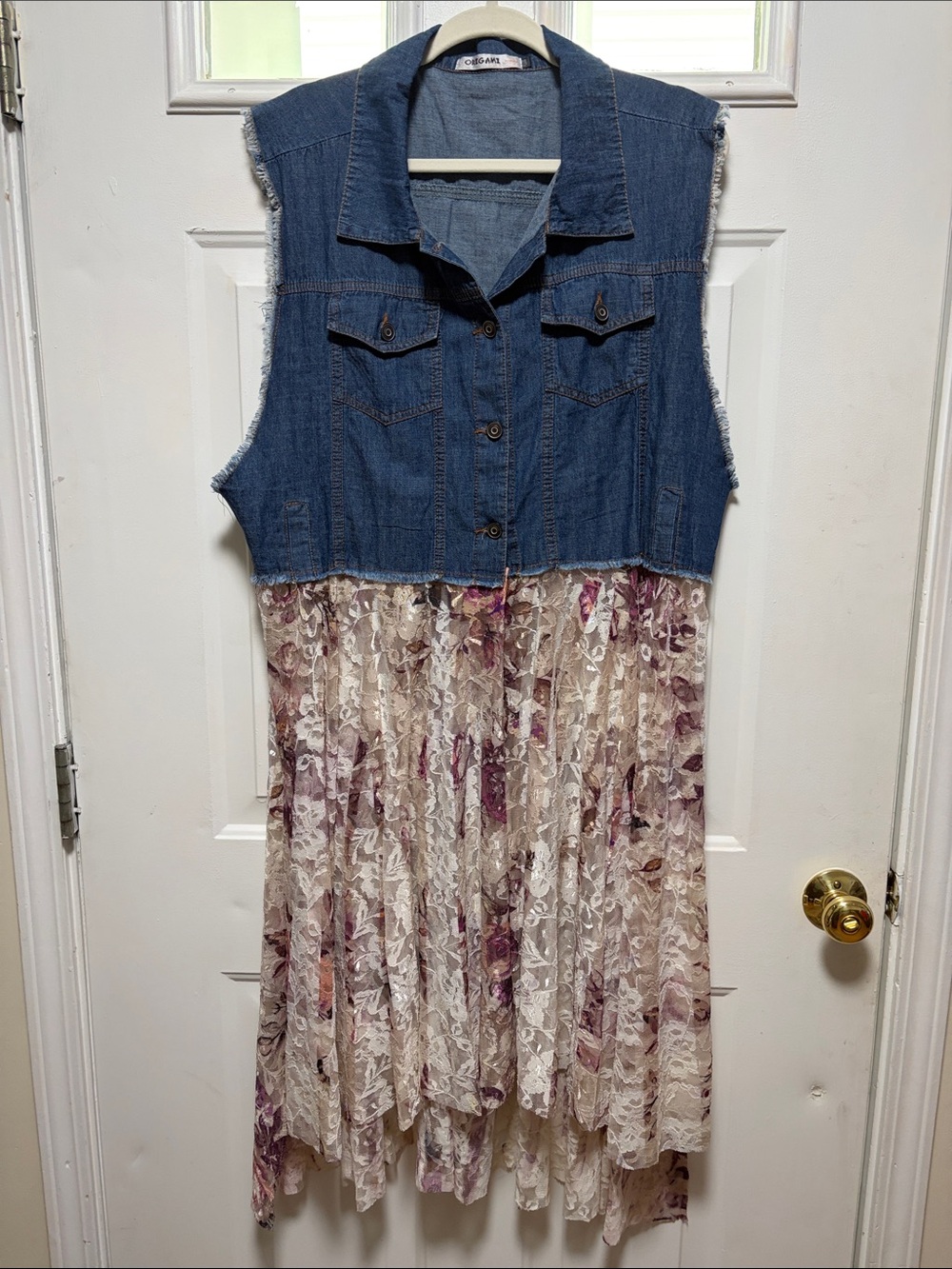 Denim & Lace Sleeveless Long Vest